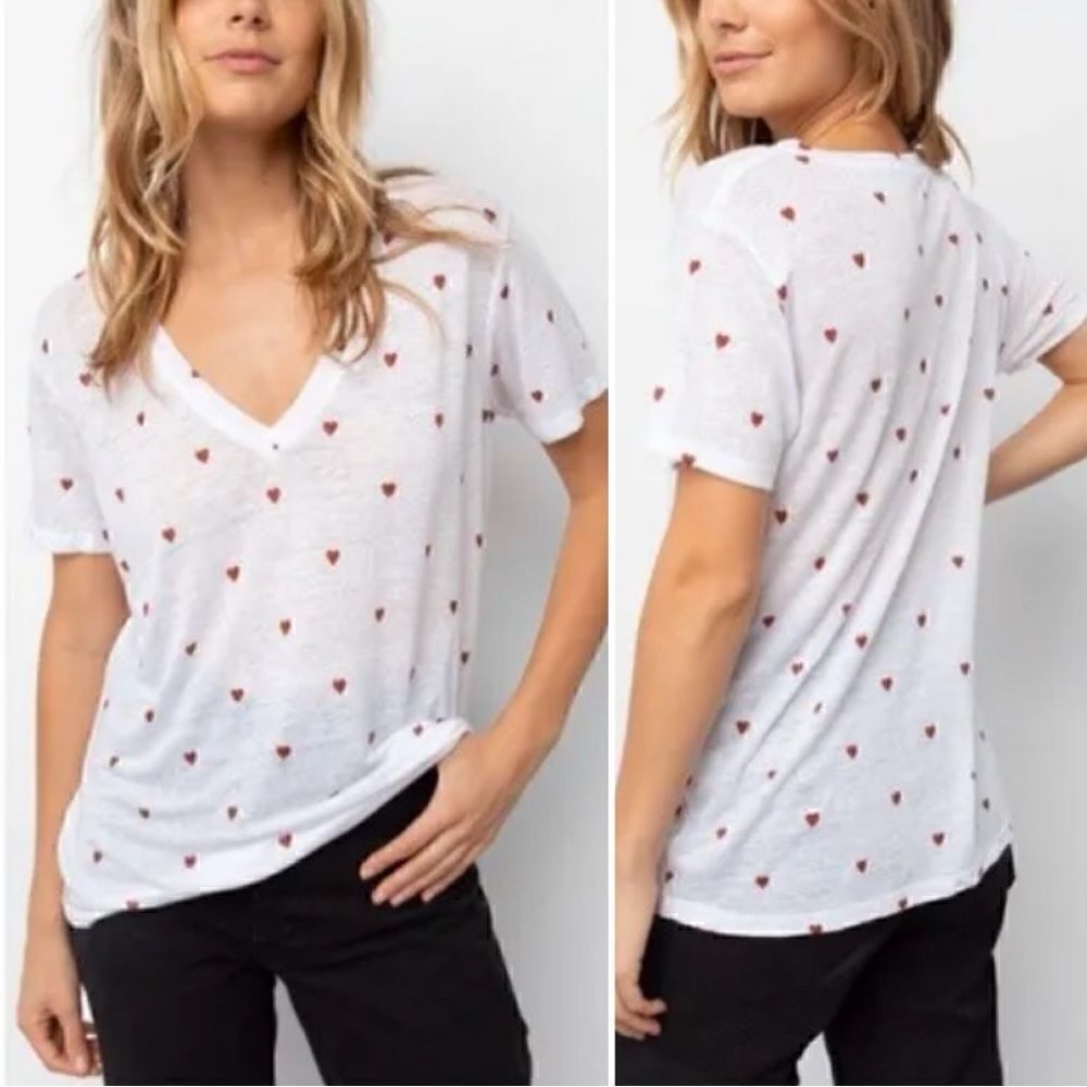 Rails Linen Lyocell blend Cara Red Heart Print Tee, Sz Small